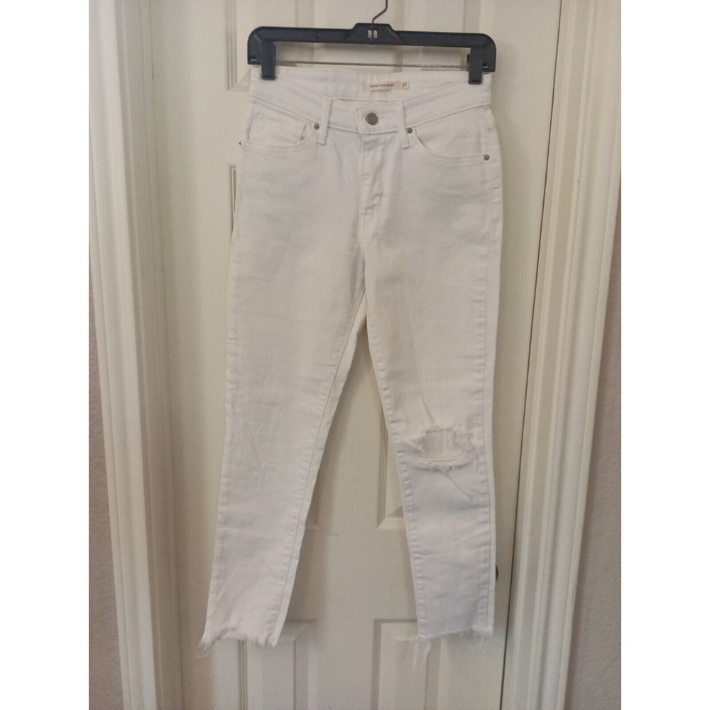 Women's Levi's 721 High Rise Frayed Hem Distressed Skinny Jeans Size 27 - Picture 2 of 8